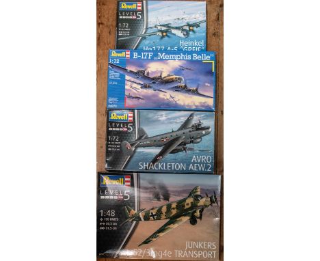 4 Revell Model Kits. All aircraft.  1:72 scale - Avro Shackleton AEW.2. Heinkel He177 A-5 'Greif'. B-17F 'Memphis Belle'. 1:4
