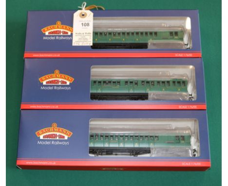 3x Bachmann Branch-Line Model Railways. A SE&amp;CR Birdcage Brake Third Lavatory Coach Southern Railway Malachite Green (39-