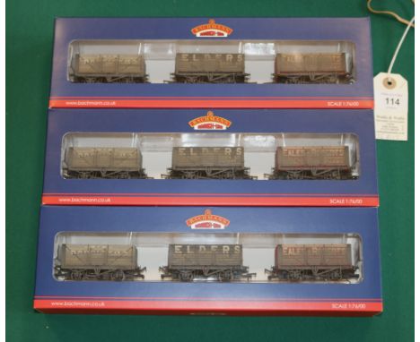 3x Bachmann Branch-Line Model Railways 7-Plank Wagons Coal Trader Triple Pack (Weathered). (37-095A).  All boxed. Contents as