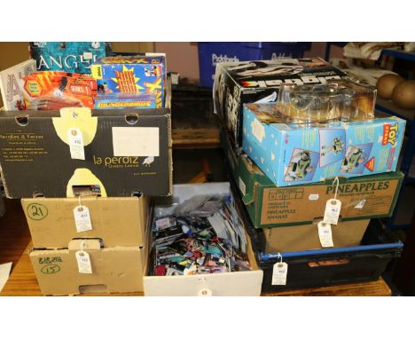 Large quantity of toys, action figures, comics, trade cards and related items to include, Toy Story Buzz Lightyear, Big Trak 