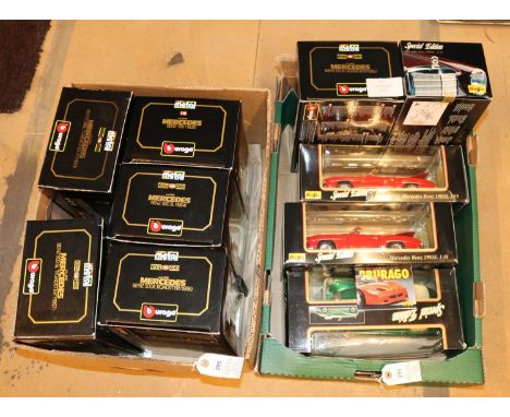 10 1:18 Maisto and Bburago Mercedes Benz. 2x 1955 190SL, 300S and a 1966 280SE. Plus Bburago- SSK 1928, 2x 500K Roadster 1936