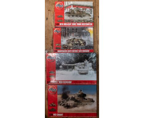 4 Airfix 1:35 scale Model Kits. All tanks. M18 Hellcat GMC Tank Destroyer. Jagdpanzer 38(T) Hetzer 'Late Version'. Tiger 1 'M