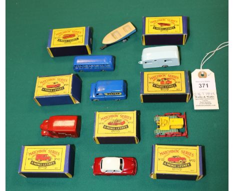 7x Matchbox Series. 18a; Caterpillar Bulldozer. 22a; Vauxhall Cresta in maroon and cream. 23a; Berkley Cavalier Caravan in pa