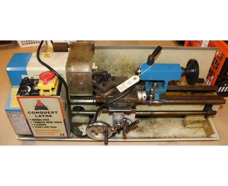 A Chester Conquest Lathe. With variable speed, 7" diameter swing 180mm, 0-2500rpm, spindle bore of 20mm, plus associated part