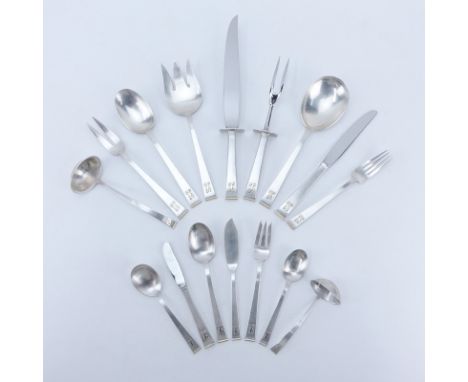 Ninety-Five (95) Pc Gorham "Gold Tip" Sterling and 18k Gold Flatware Set. Comprises: 12 forks 7-1/2", 12 salad forks, 12 oval