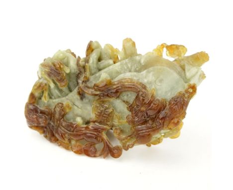 Chinese Jade Salamanders and Dragons Figural Carving. Light green with dark amber color splashes. Natural wear and nicks or e