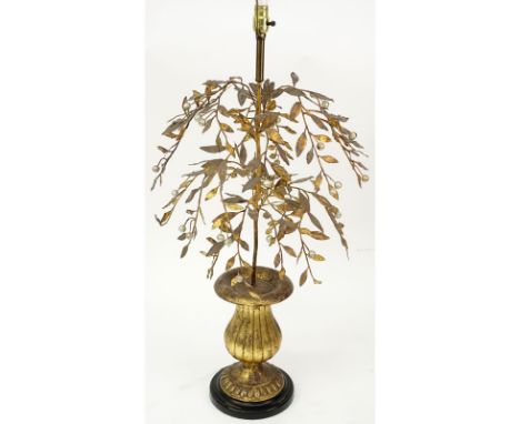 Large Mid Century Gilt Floral Tole Lamp. Rubbing to gilt. Overall measures 51" H. Shipping: Third party. (estimate $100-$200)