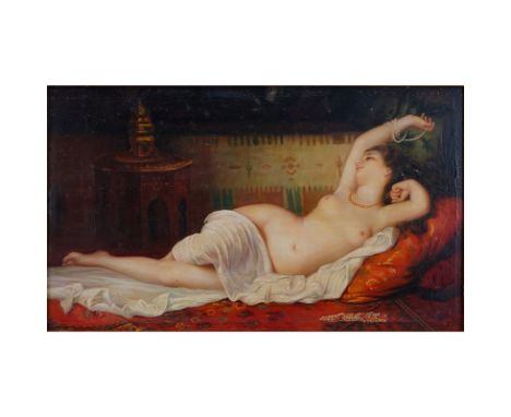 Clement Pujol de Guastavino, Spanish (1850 - 1905) Oil on panel "Orientalist Odalisque". Signed lower right C. Pujol. Good co