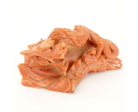 Vintage Chinese Carved Coral Dragon Figure. Unsigned. Small Loss. Measures 1-1/2" H x 2-3/4" L. Shipping $30.00 (estimate $30