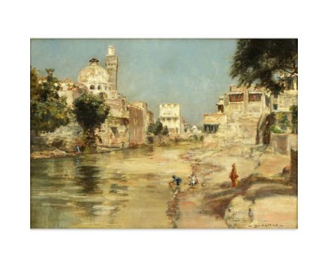 Walter Francis Brown, American (1853 - 1929) Oil on canvas "Damascus" Signed and titled lower right. Old patch verso or in go