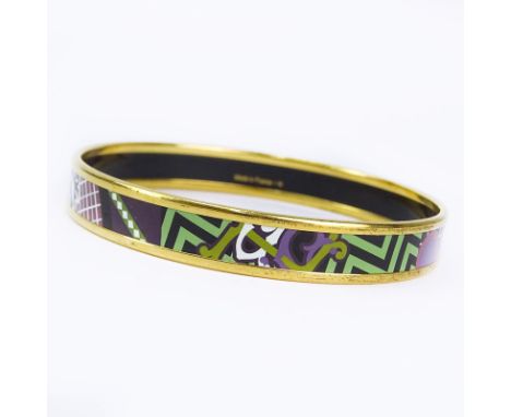 Vintage Hermes Made in France Enameled Vermeil  Bangle Bracelet. Signed. Good vintage condition. Measures 2-5/8" int. diam., 