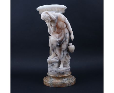 Antique Italian Carved Marble and Alabaster "Rebecca at the Well" Figural Lamp. Inscribed "made in Italy" and numbered 166/18
