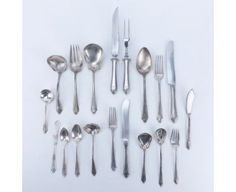 Ninety (90) Pc Towle "Virginia Carvel" Sterling Silver Flatware. Includes: 8 forks 7-3/4", 8 forks 7-3/4" , 6 salad forks, 18