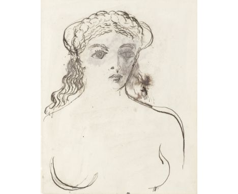 PAUL DELVAUX (1897-1994)Portrait de femme wash, pen and ink on paper26.8 x 21.2cm (10 9/16 x 8 3/8in).Executed circa 1946–194