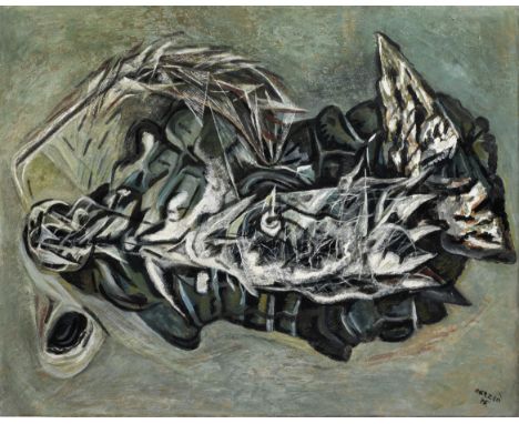 GUNTHER GERZSO (1915-2000)La Isla signed and dated 'Gerszò 45.' (lower right)oil and enamel paint on board laid on board56.2 