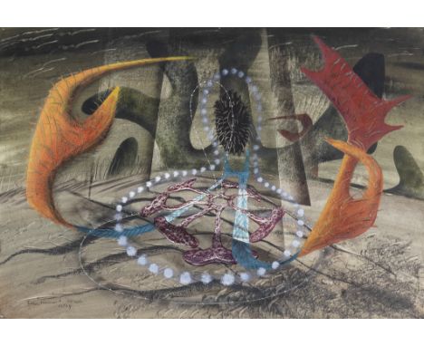 JOHN TUNNARD A.R.A. (1900-1971)Fish Trap signed, inscribed and dated 'John Tunnard. 46 W.9., W.19.' (lower left); inscribed '