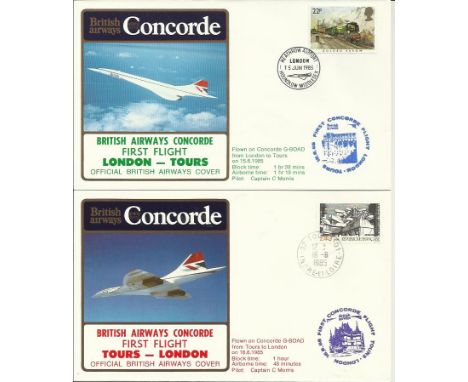 Concorde first light London – Tours and return dated 15th and 16th June 1985. Flown by Capt C Morris. Good condition   