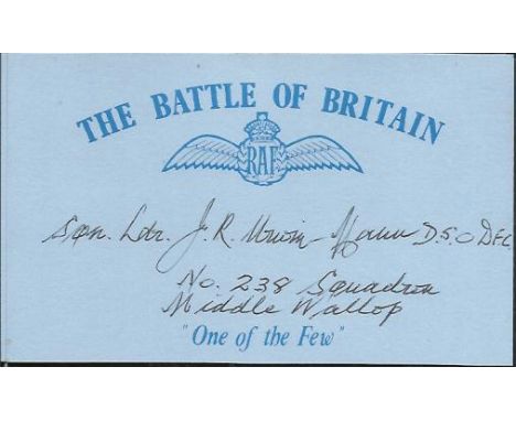 J R Unwin-Mann 238 sqdn Battle of Britain pilot, signed card. Good condition  