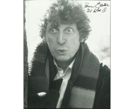 Tom Baker Black and white 8x10 portrait photo autographed by Tom Baker seen here as Doctor Who. He has added “Dr Who IV” unde