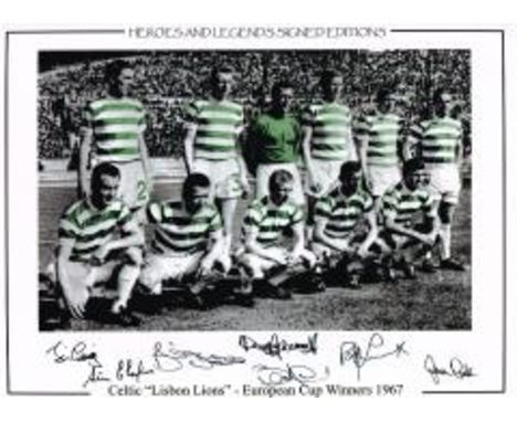 Lisbon Lions Celtic Fc Signed By 7 Large Hand Signed 16 X 12 Photo. Good condition   