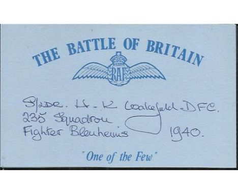 H K Wakefield 235 sqdn Battle of Britain pilot, signed card. Good condition  