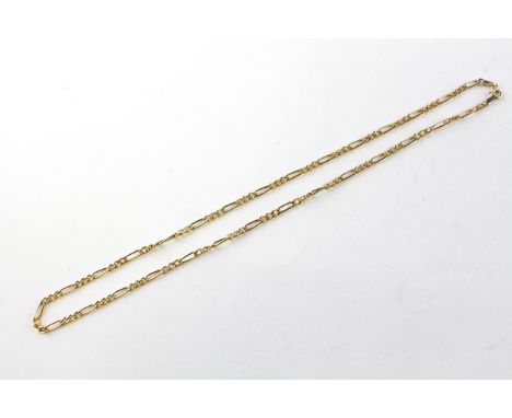 A yellow metal 18 inch Figaro chain, bolt ring clasp. Hallmarked 9ct gold. 2.9 grams