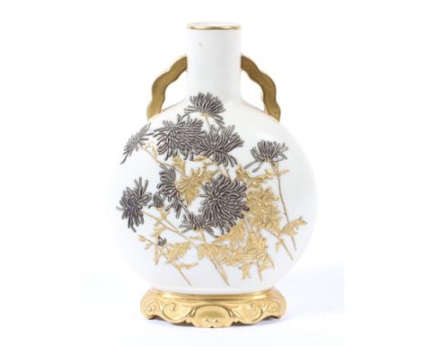 A Royal Worcester Old Ivory Moon Flask, date code Y, with gilt aesthetic style floral decoration, puce printed marks, 14cm