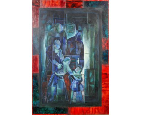 Rhondda Walters (Australian), Contemporary, 'North Window', mixed media and collage on board, signed with large initials bott