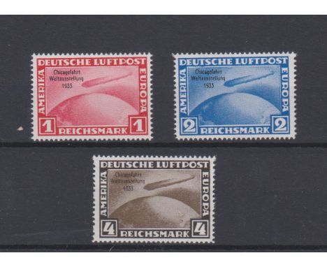 Germany 1933 Air Chicago World Exhibition Zeppelin flight overprints S.G. 510-512 (false) u/m set. Cat £3750