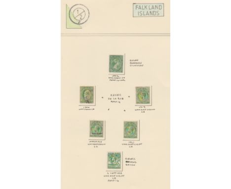 Falkland Islands 1892-1929-1/2d definitive group-SG16 m/m-SG43 used-SG60 used-SG70a m/m-SG73 m/m-SG116 m/m-Cat value £53