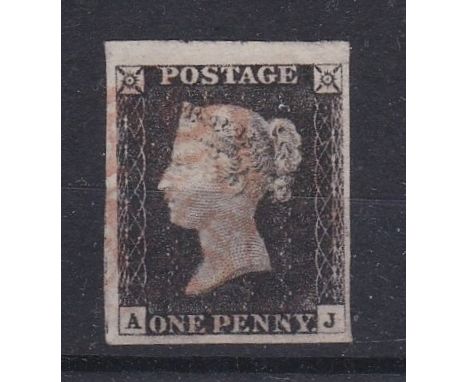 Great Britain 1840 - 1d black A-J plate 2 sq2 V.F.O - Large (4) margins light indistinct red M.X. Ss fine as they come