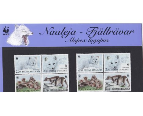 Finland 1993 Endangered Species - The Artic Fox presentation pack with (2x) S.G. 1310-1313 u/m sets in blocks of four. 