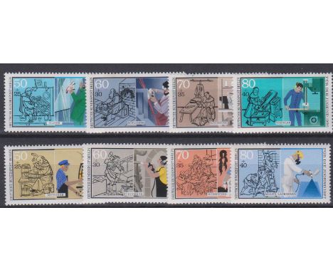 Germany West Berlin 1986-1987 Youth Welfare - Trades 1st series B716-B719 u/m set and 2nd series B765-B768 u/m set.
