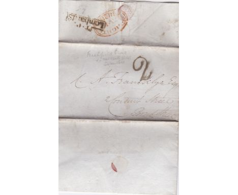 Great Britain 1828-Postal History-folded letter dated 10.1.1828 posted to Bond Street black manuscript 2 on front incomplete 