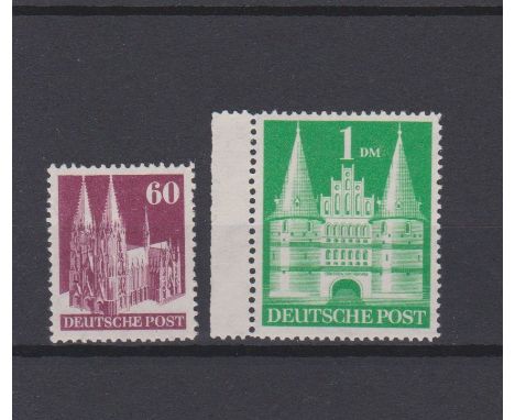 Germany-Allied Occupation 1948-50-British and US Zones - u/m perf 14 issues SG A128ca Type III 60pf-SGA132ab type V 1dm-cat v