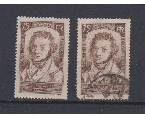 France 1936 Death Centenary Ampere S.G. 543 m/m and used 75c brown. 
