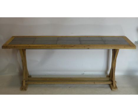 A contemporary pantry table, with zinc tile top, H.80 W.200 D.55cm 