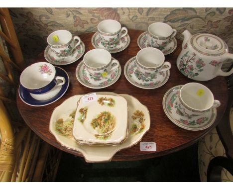 Dunn Bennett and Co Ltd teacups and saucers and teapot with Indian tree style pattern, and other decorative china
