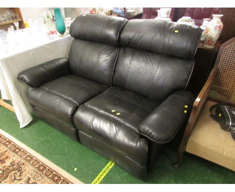 BLACK LEATHER TWO SEATER MANUALLY RECLINING SOFA