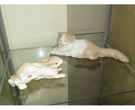 NAO PORCELAIN FIGURE OF RABBIT, AND NAO PORCELAIN FIGURE OF SEATED CAT