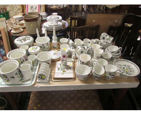 LARGE SELECTION OF PORTMEIRION BOTANIC GARDEN PATTERN CHINA INC. TOAST RACK, PLANTERS, LIDDED DISH, OIL AND VINEGAR DECANTERS