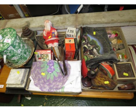 VINTAGE WARE INCLUDING WEIGHING SCALES, CHRISTMAS DECORATIONS, TABLE RUNNER, HOMEWARE ETC