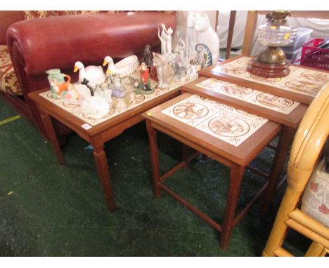 Vintage teak coffee table with tiled top with matching nest of three occasional tables.