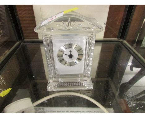 A ROYAL ALBERT GLASS MANTEL QUARTZ MANTEL CLOCK.