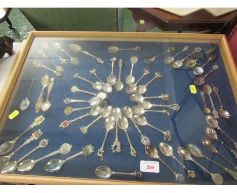 A COLLECTION OF SILVER-PLATED, BRASS AND ENAMELLED SOUVENIR AND COLLECTORS TEASPOONS INCLUDING BRITISH EMPIRE EXHIBITION 1924