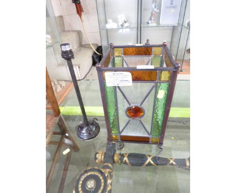 RECTANGULAR LEADED AND STAINED GLAZED LANTERN STYLE LIGHT SHADE WITH FITTING (REQUIRES PROFESSIONAL INSTALLATION)