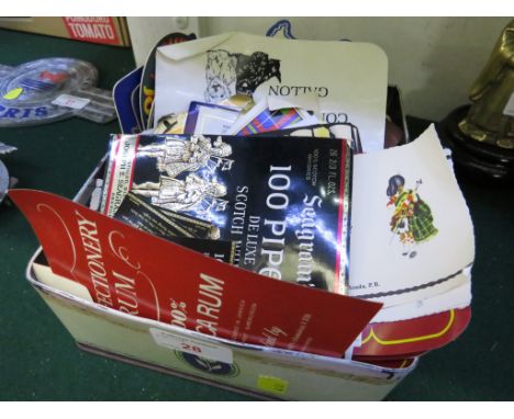TIN OF ASSORTED VINTAGE ALCOHOL BOTTLE LABELS AND BEER MATS