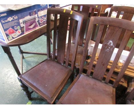 Oak drop leaf gate leg table with set of four chairs with drop in seat pads