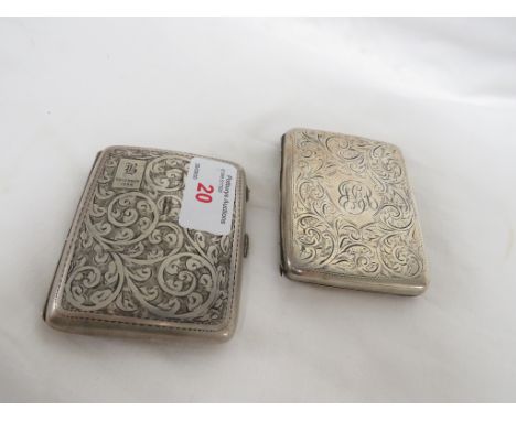 TWO BIRMINGHAM SILVER CIGARETTE CASES WITH FOLIATE CHACING