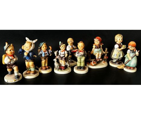 Nine Goebel figures, A Royal Doulton 'Rose' figurine and four Lladro figures 